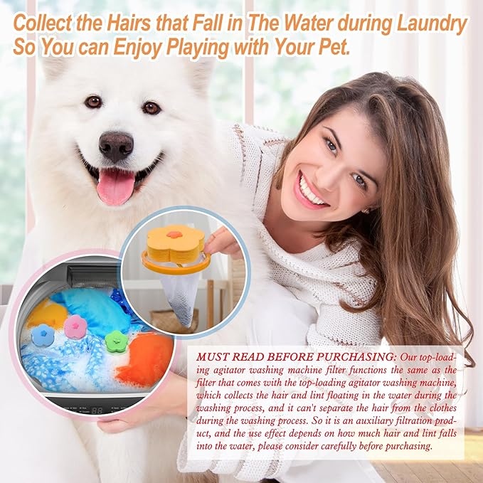NEIJIANG Lint Catcher for Laundry,Pet Hair Remover for Laundry,Washing Machine Floating Lint Mesh Bag,Reusable Household Hair Filter Washer Lint Trap Net Pouch 4 Pieces (Blue，Pink，Green，Orange)