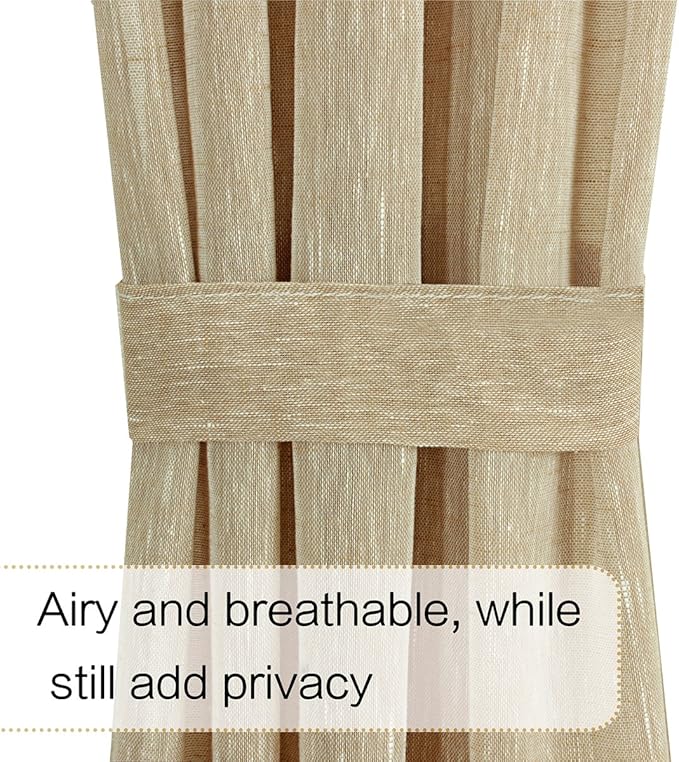 H.VERSAILTEX Linen French Door Curtains Privacy Light Reducing Door Curtain with Tieback Rod Pocket Curtain 1 Panel for Glass Door Feature Open Weave Textured Linen