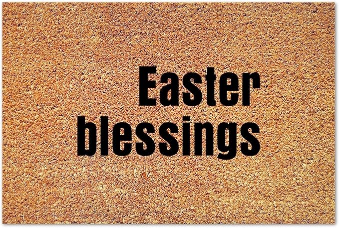 Home Decor Easter Blessings Sayings Lettering Farmhouse Weather Resistant Non Slip Mat for Indoor Outdoor Porch Home Entryway Soft Low Profile Doormat 20x32 Inch