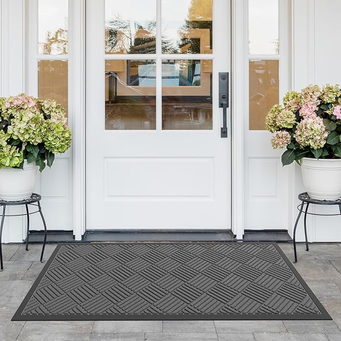 Durable Indoor Outdoor Door Mat, 5' x 3' Heavy Duty Front Door Mat for Entryway, Non-Slip Backing, Stain and Fade Resistant, Absorbent Commercial Floor Mat for High Traffic Area, Gray-Diamond