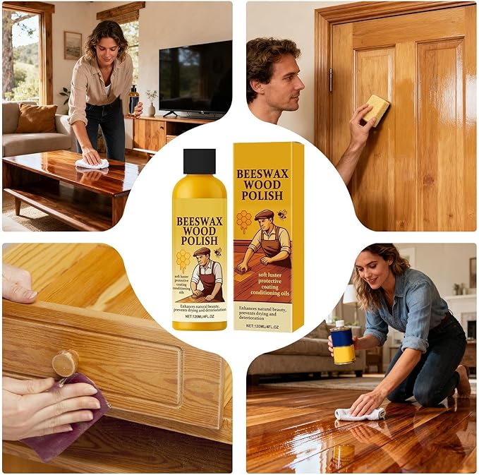 Natural Wood Polished, Gentle Exterior Shine Restorer, 250ml Floor Cleaner with Plant Formula, Harmless Oil, Furniture Care with Smooth Polished, Wood Cleaner for Home Interior