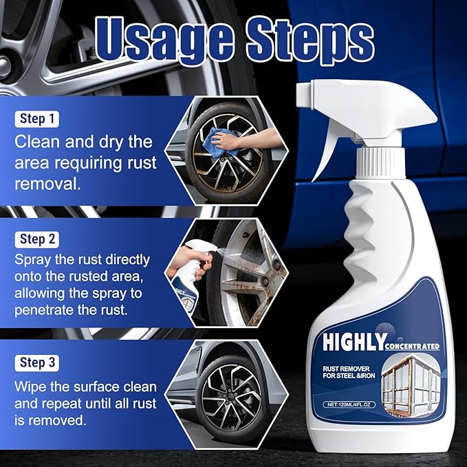 2 Pcs Rust Remover Spray for Metal, Powerful Rust Removal Heavy Duty Metal Cleaner, Multipurpose Highly Concentrated Rust Remover for Steel & Iron, Stainless Steel, Automotive Parts, Fast Acting