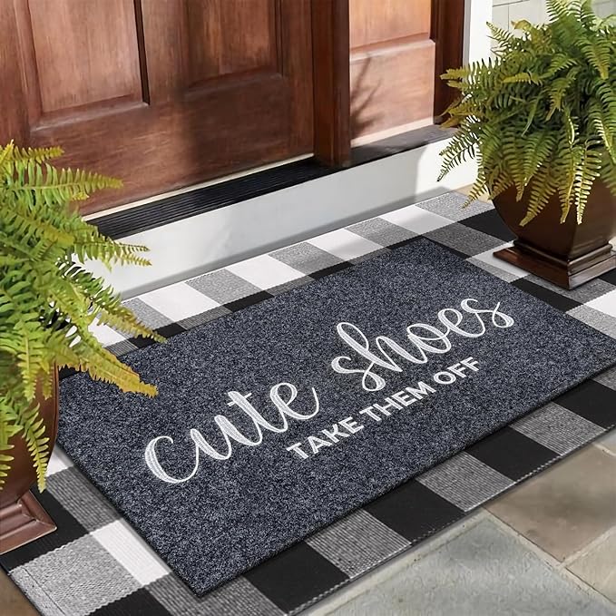 AOAOPQ Front Door Indoor Outdoor Entrance Doormat Grey Rubber Welcome Door Mat Cute Shoes Take Them Off Doormat Anti Slip Easy to Clean Corridor Patio Entry Mat