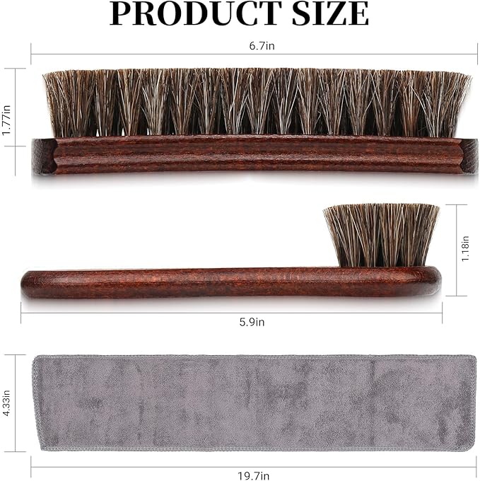 3PCS 100% Horse Hair Shoe Brush Set for Leather Boots Horsehair Brush for Polishing Cleaning Buffing Professional Shoe Shine Kit for Men Suede Boot Care Conditioner Accessories Tool
