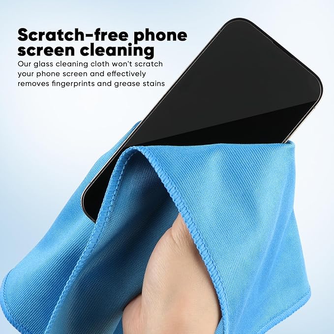 HOMEXCEL Microfiber Glass Cleaning Cloth 12 PK, Lint Free Streak Free, Reusable Cleaning Cloth for Cleaning Windows, Glasses, Mirrors, Screens, Stainless Steel, and More Blue-12”×12”