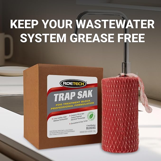 Roebic TS-P-S Trap Sak Grease Trap Treatment, Drain Clog Remover and Odor Eliminator for Septic Tank and Sewer System, Fat and Oil Treatment, 4 lb Blocks (Pack of 4)