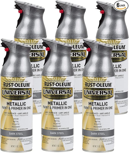 Rust-Oleum 262662-6PK Universal All Surface Metallic Spray Paint, 11 oz, Dark Steel, 6 Pack