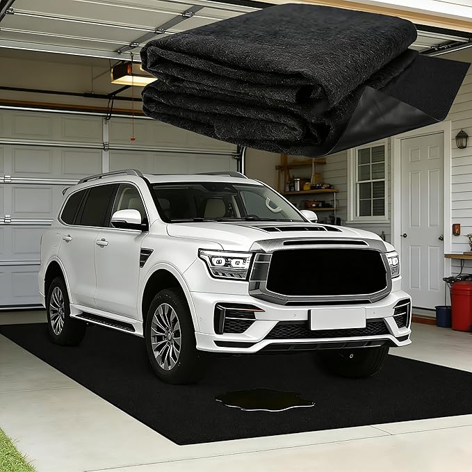 7'4"x17' Large Garage Floor Mat (Fits Full-Size Trucks) – Oil Absorbent Felt Top with Waterproof PE Backing, Non-Slip Heavy Duty Mat for SUV & RV & Workshop – Trimmable, Leak-Proof