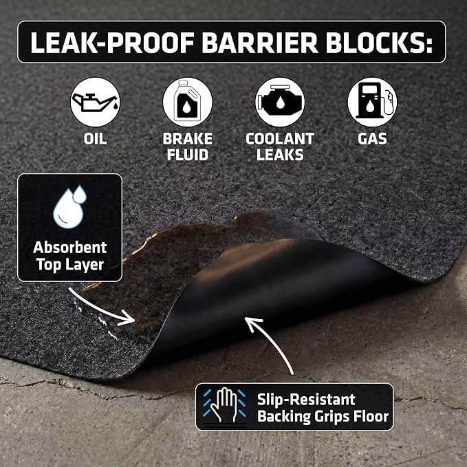 Armor All Premium Original Small Vehicle Garage Floor Mat, (8'4” x 7'4"), Protects Surfaces, Transforms Garage, Absorbent/Waterproof/Durable (Includes Double Sided Tape) (USA Made) (Charcoal)