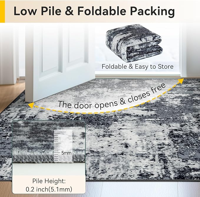 RELEANY Washable Area Rugs 5'x7' Non-Slip Modern Abstract Soft for Living Room Entryway Bedroom Nursery, Print Pattern, Black Navy Blue Gray