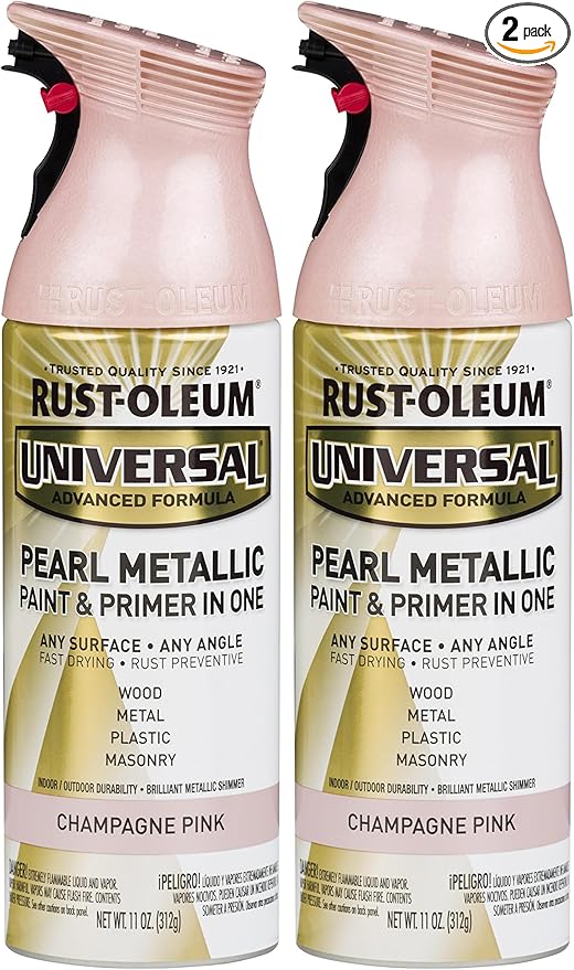 Rust-Oleum 301537 Universal All Surface Pearl Metallic Spray Paint, 11 oz, Champagne Pink (Pack of 2)