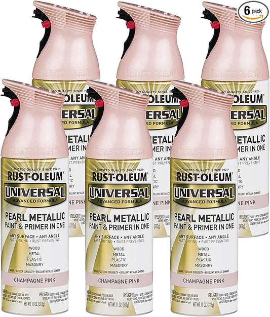 Rust-Oleum 301537-6PK Universal All Surface Pearl Metallic Spray Paint, 11 oz, Champagne Pink, 6 Pack