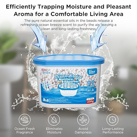 W&E Choice Moisture Absorbers with Ocean Breeze, Dehumidifier for Closet & Bathrooms, Kitchen, Humidity Absorber Odor Eliminator Absorber 6 Pack