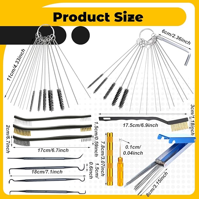 Carburetor Cleaner Kit Torch Tip Cleaner Set, Includes Brush Needles Nylon Brushes Hexagonal Wrench Scraper and Cleaning Hooks Aluminum Case for Motorcycle ATV (17,Storage Box)