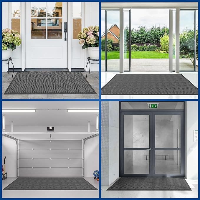 Durable Indoor Outdoor Door Mat, 5' x 4' Heavy Duty Front Door Mat for Entryway, Non-Slip Backing, Stain and Fade Resistant, Absorbent Commercial Floor Mat for High Traffic Area, Gray-Diamond