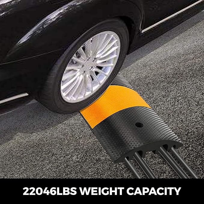 VEVOR 2PCS 6 FT Rubber Speed Bump Driveway, Heavy Duty Cable Floor Cord Protector Cover Ramp,2-Channel Speed Bumps for Road Garage Gravel Roads Asphalt Concrete, 72.4 x 12 x 2.4 Inch