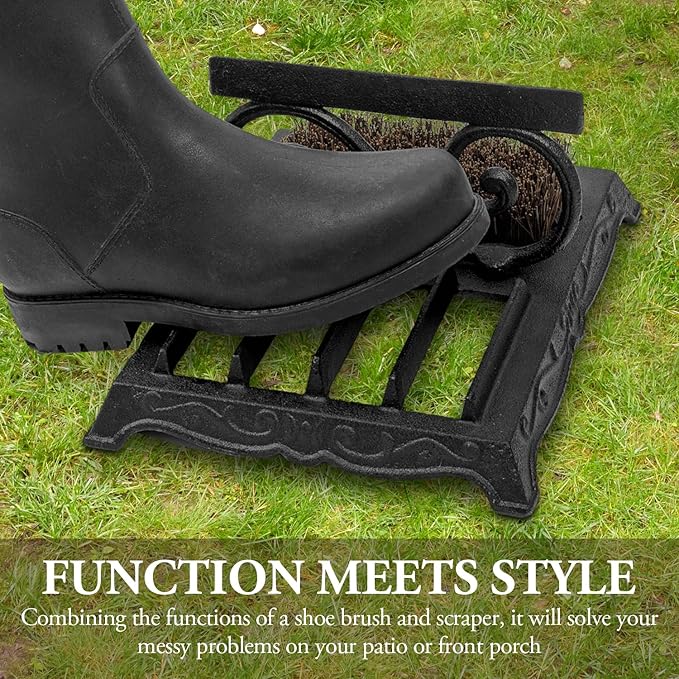 MyGift Boot Brush Scraper Outdoor, Heavy Duty Cast Iron Shoe Scrubber Mat, Footwear Bottom Dirt Cleaner and Mud Puller for Porch or Patio, Vintage Black