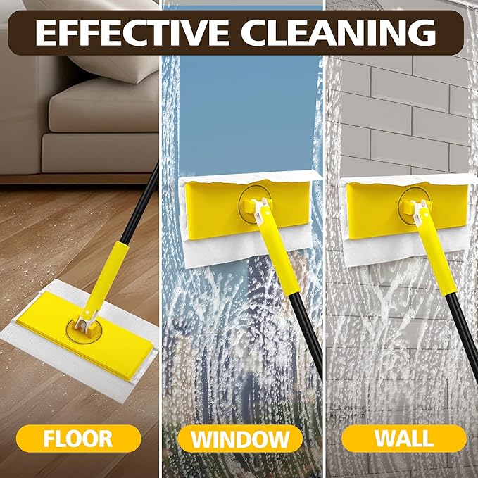 NEWE Sweeper Mop, 2-in-1 Starter Kit for Swiffer 10 Dry Sweeping Cloths and 10 Wet Mopping Pads, Disposable Duster for Cleaning Wood Hardwood Floors Wall Kitchen Bathroom College Dorm