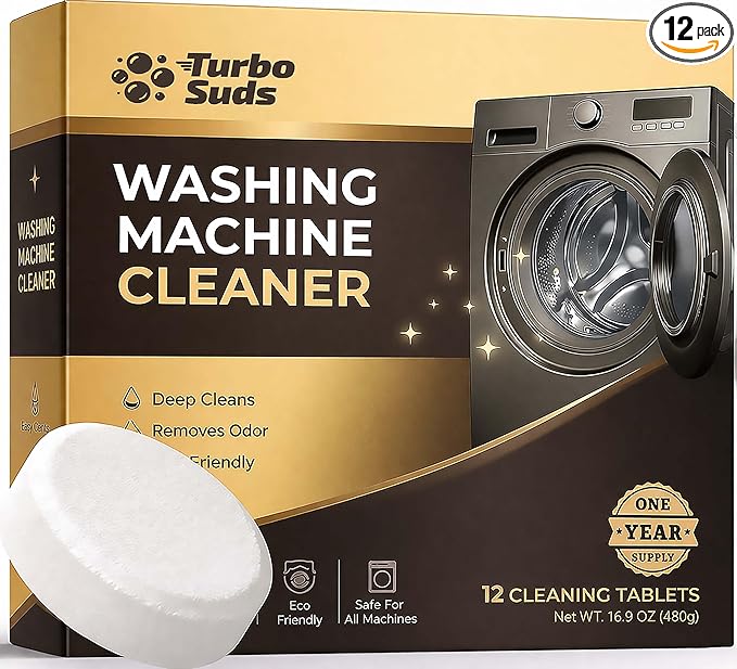 Washing Machine Cleaner Tablets | Eliminates Odors | Deep Cleans Washer Internals | Heavy Duty Descaler | Unscented | Compatible with HE Front Load & Top Load Washers | 12 XL Tablets (1 Year Supply)