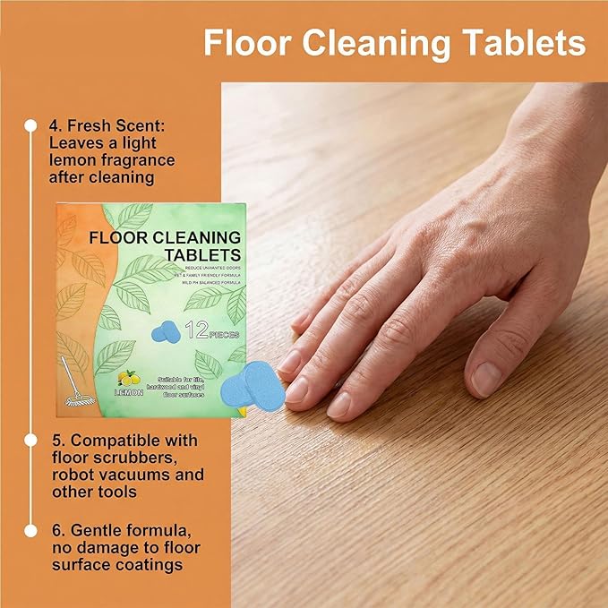 Floor Cleaning Tablets, 12pcs Floor Cleaner Tablets For Mopping, Deep Cleans For Multiple Hard Floorss, Suitable With All Robot Vacuums With Mopping And Cordless Wet/Dry Vacuum Mop Cleaner Lemon Scent