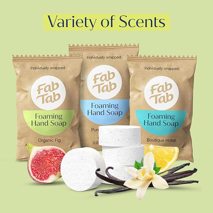 Fab Tab Dual Foaming Hand Soap Kit - 2 Refillable Glass Foaming Hand Soap Dispensers + 6 Tablet Refills - Variety Scents - Makes 6 x 11.9 Fl oz Bottles (71 Fl oz Total)
