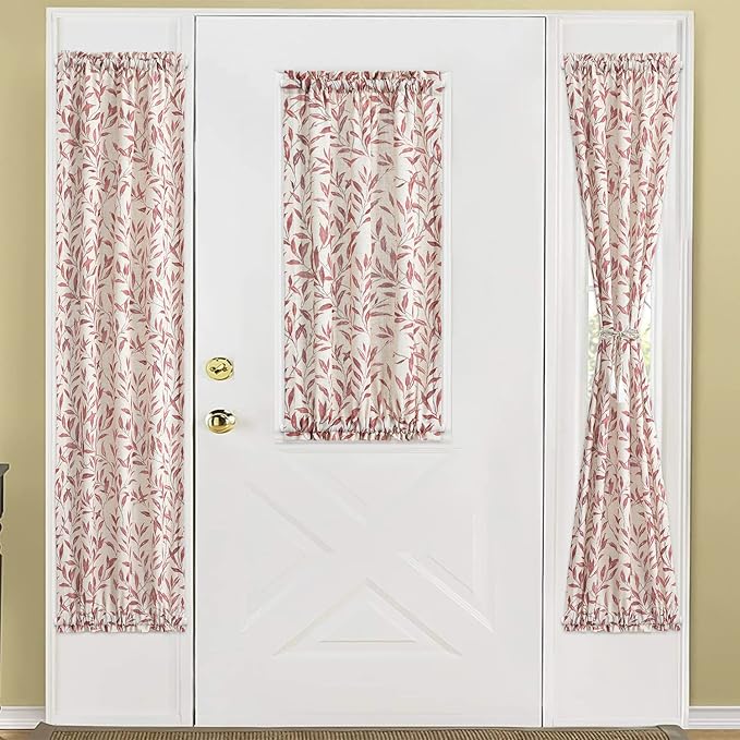 VOGOL Red Sliding Glass Door Curtain, Rustic Style Curtains for Door Window with Rod Pocket at Top and Bottom, 1 Panels Decorative Drapery for Closet, 25x72 Inches