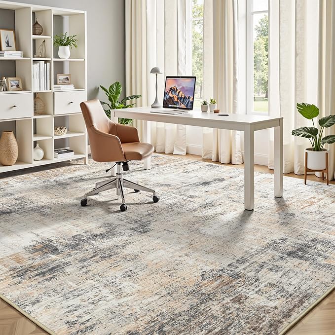 Lofus 6x9 Area Rug for Living Room, Gold Abstract Rugs with Non-Slip Backing, Neutral Modern Washable Carpet for Bedroom Dining Room Home Office Nursery Indoor