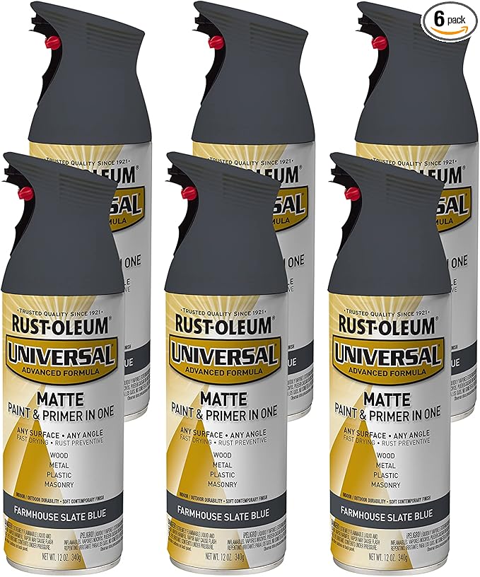 Rust-Oleum 376723-6PK Universal All Surface Spray Paint, 12 oz, Matte Farmhouse Slate Blue, 6 Pack