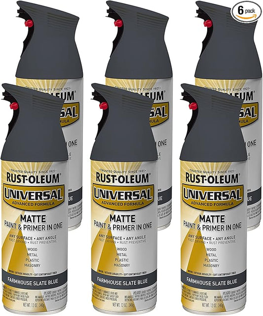 Rust-Oleum 376723-6PK Universal All Surface Spray Paint, 12 oz, Matte Farmhouse Slate Blue, 6 Pack