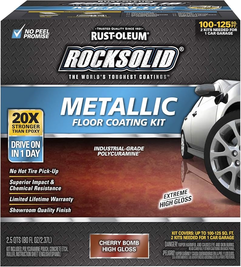 Rust-Oleum 286896 Rocksolid Metallic Garage Floor Coating Kit, Cherry Bomb