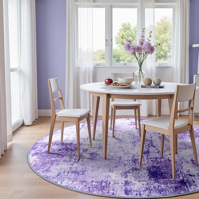 RELEANY Washable Area Rugs 6ft Non-Slip Modern Abstract Soft for Living Room Entryway Bedroom Nursery, Print Pattern, Purple Gray Pink White