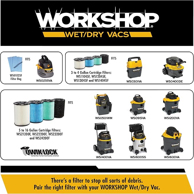 WORKSHOP Wet/Dry Vacs Shop Vacuum WS1400CA 14-Gallon 6.0 Peak HP High Power Wet Dry Vacuum Cleaner with Filter, Dust Bag, Hose, Attachments and Cart for Garage, Basement and Workshop Cleaning