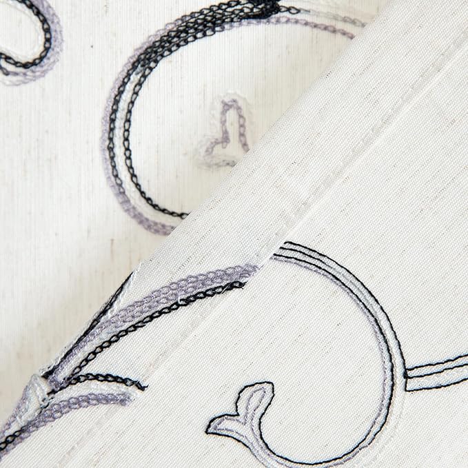 VOGOL Embroidered Door Curtain Panels, Grey Vines Pattern Embroidery Botanical Design for French Glass Door, Dual Rod Pocket, 1 Piece, 25 x 72 Inches