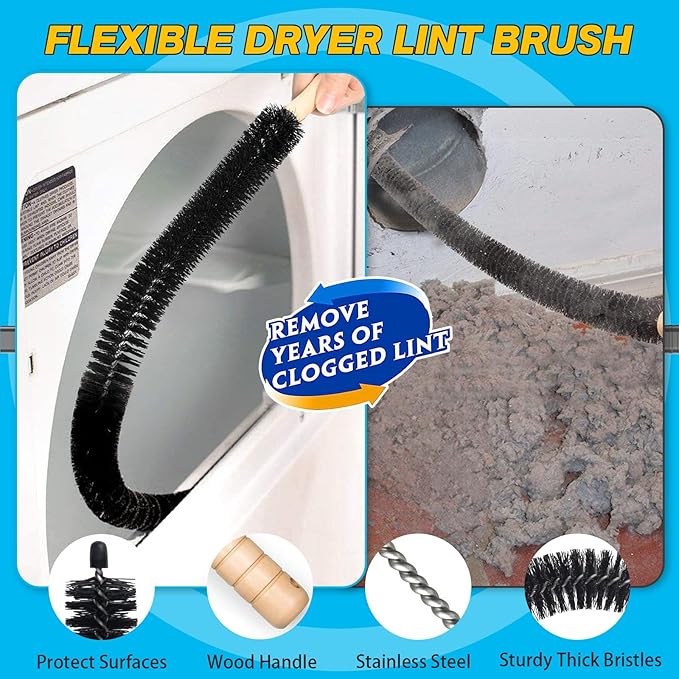 Sealegend Dryer Vent Cleaner Kit - Vacuum Hose Attachment & Lint Brush,Dryer Vacuum Hose Attachment Fit Most Vacuums and Dryer, Refrigerator Coils & Behind Appliances, Black