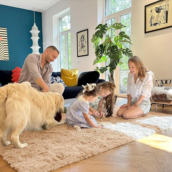 OLANLY 10x11 Machine Washable Large Area Rugs for Living Room, Bedroom, Soft Fluffy Shaggy Bedside Rug, Indoor Floor Carpet for Kids Girls and Boys, Dorms, Nursery, Home Decor Aesthetic, Beige