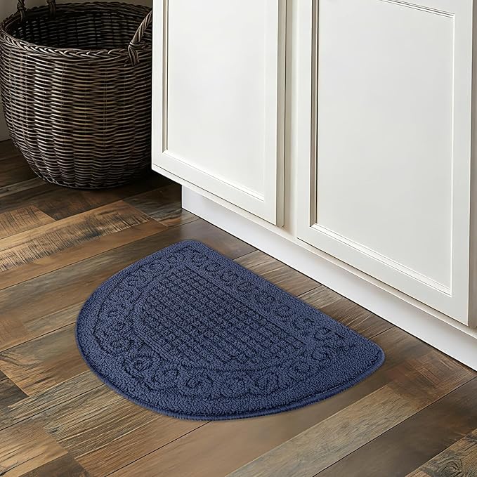 Echaprey Half Round Non-Slip Kitchen Bathroom Toilet Doormat Floor Rug Mat Keeps Your Floors Clean Home Decor (Small, Blue)