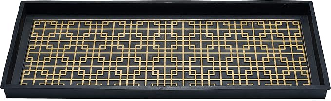 HF by LT Logan Design Deluxe Rubber Boot-Tray, 34 x 14 inches, Heavy Duty Vulcanized Rubber, One-Piece Seamless Construction, Year Round Use Indoors or Outdoors, Black with Brushed Brass Finish
