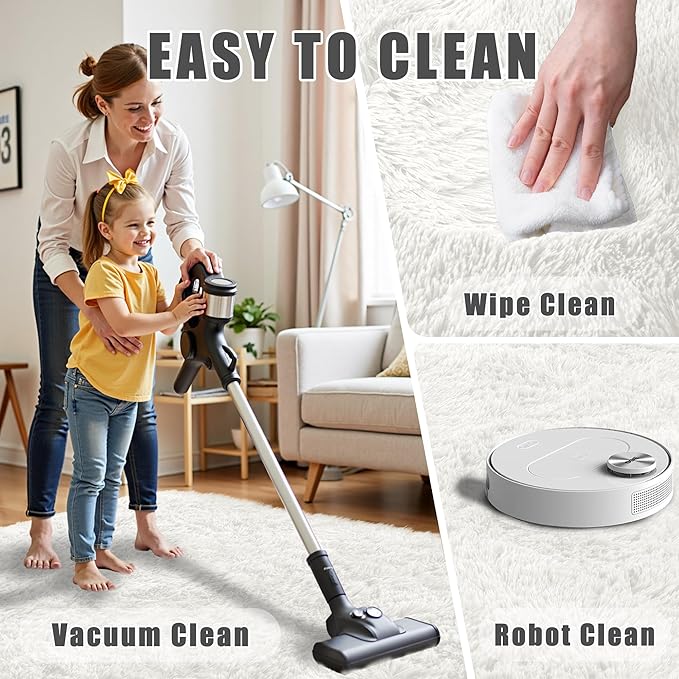 5x7 Area Rug for Living Room:Ultra Soft Fluffy Shag White Rugs,Large Fuzzy Plush Indoor Non Slip Carpet Washable Rug for Bedroom Kids Nursery Office Dorm Modern Decor(White 5'x7')