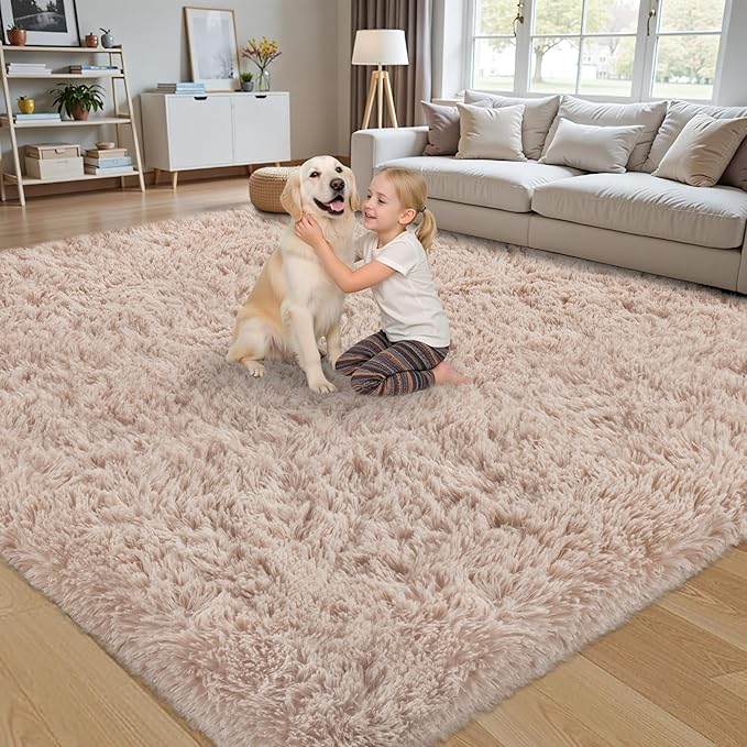 6x9 Area Rug for Living Room:Ultra Soft Fluffy Shag Beige Rugs,Large Fuzzy Plush Indoor Non Slip Carpet Washable Rug for Bedroom Kids Nursery Office Dorm Modern Decor(Beige 6'x9')