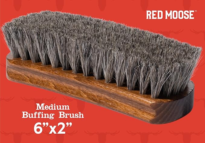 Horsehair Shoe Brush - Shoe Polish Brush for Leather, Boots, Shine - Red Moose