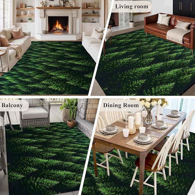 Green Forest 5'x8' Large Area Rugs, Pine Trees Forest Landscape Style Summer Washable Area Rugs Non-Slip Indoor Floor Mats Large Carpet for Living Room Bedroom Dining Room
