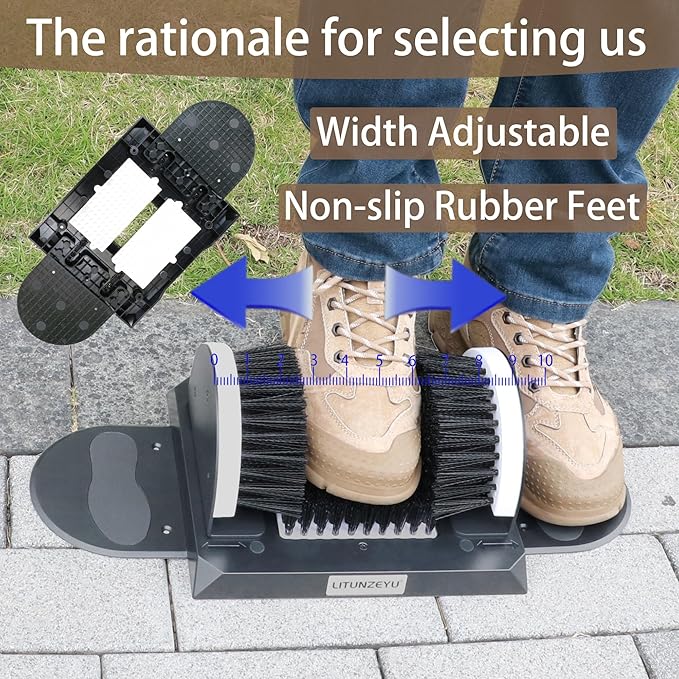 Adjustable Width Boot Scrubber & Shoe Cleaner - Heavy Duty,Outdoor/Indoor Use to Remove Mud, Snow,Dirt,Garden,Garage,Farm,Patio Brush