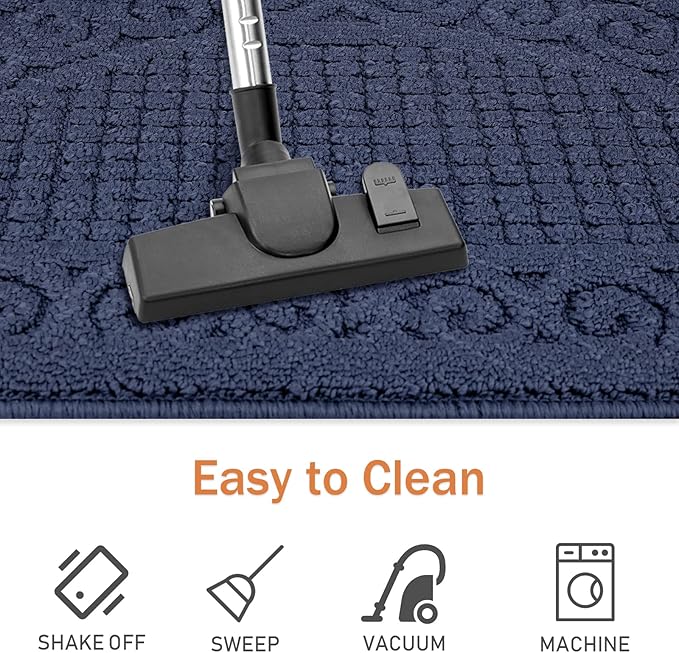 Echaprey Half Round Non-Slip Kitchen Bathroom Toilet Doormat Floor Rug Mat Keeps Your Floors Clean Home Decor (Large, Blue)