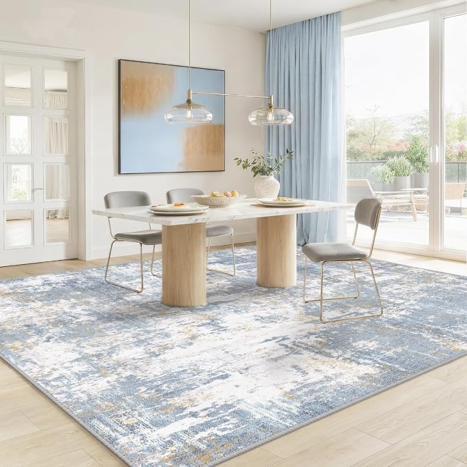 RELEANY Washable Area Rugs 8'x10' Non-Slip Modern Abstract Soft for Living Room Entryway Bedroom Nursery, Print Pattern, Light Blue