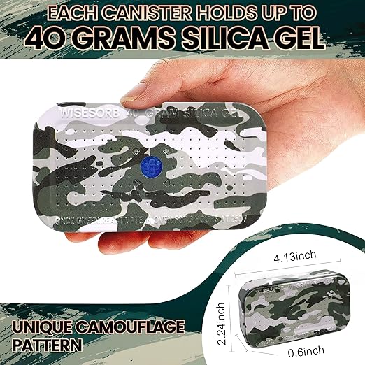 Wisesorb 2 Packs Gun Safe Dehumidifier 40 Gram Reusable Indicating Silica Gel Desiccant Canister- Camouflage Rechargeable Humidity Moisture Absorbs for Car Closet Cabinet Storage Box