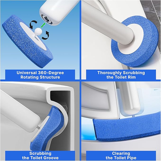 CiLoN Wall-Mounted Disposable Toilet Brush, Bowl Wand, Disposal Scrubbing Sponge Pads Caddy & 30 Fresh Bleach Sponge Heads. Space Saving Disposable Toilet Brush Cleaning Set. (Starter Kit + 30 Brush)