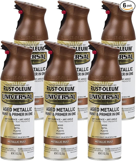 Rust-Oleum 285072-6PK Universal All Surface Aged Metallic Spray Paint, 11 oz, Metallic Rust, 6 Pack