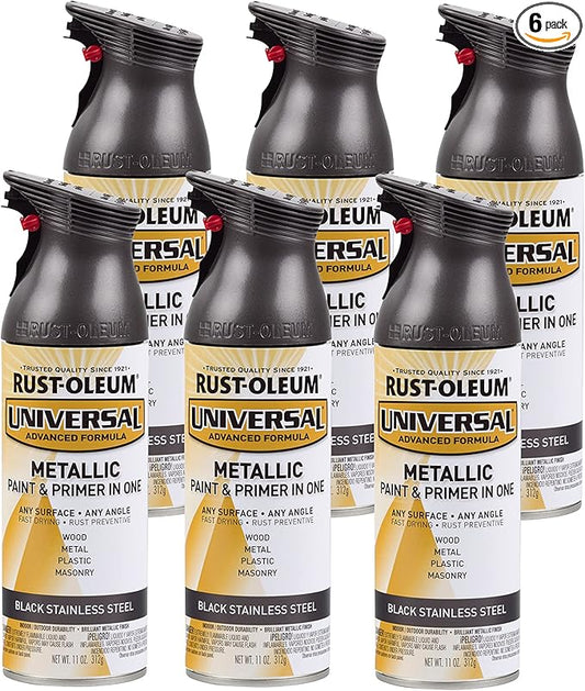 Rust-Oleum 314558-6PK Universal All Surface Metallic Spray Paint, 11 oz, Black Stainless Steel, 6 Pack