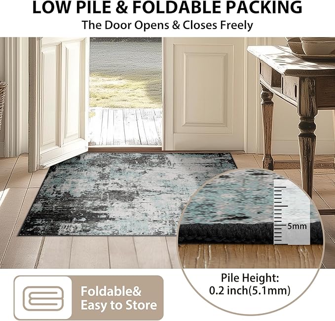 RELEANY Washable Area Rugs 7'x9' Non-Slip Modern Abstract Soft for Living Room Entryway Bedroom Nursery, Print Pattern, Blue Black Teal