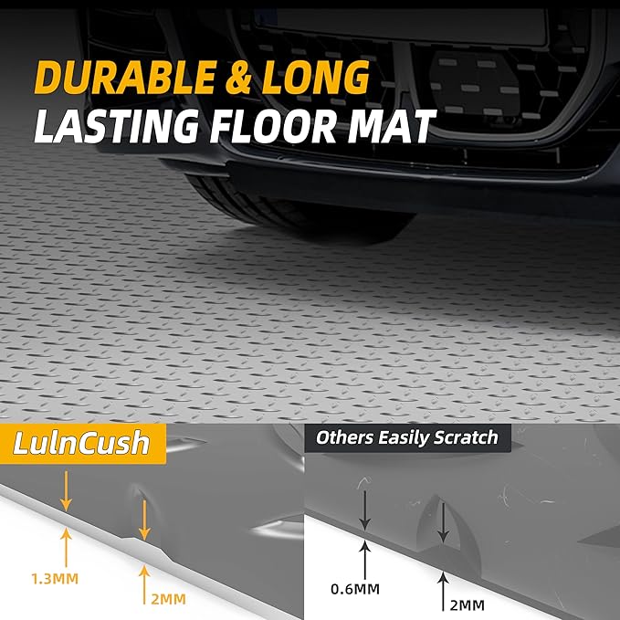 8.2x21 FT Floor Mat, 2.8mm 172.2 SQFT Non-Slip Diamond Plate PVC Garage Shop Parking Mat, Heavy Duty Flooring Roll for Workshop, RV Trailer, Golf Cart, Waterproof. Gray